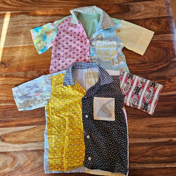 vintage Other - Vintage 70s Toddler Boys Pair Set 2 Handmade Patchwork Short Sleeve Shirt 4T/5T